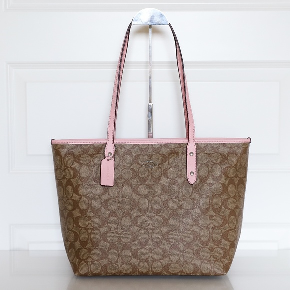 NWT COACH SIGNATURE CITY ZIP TOTE BAG Black Smoke//Black Shoulder Handbag F58292